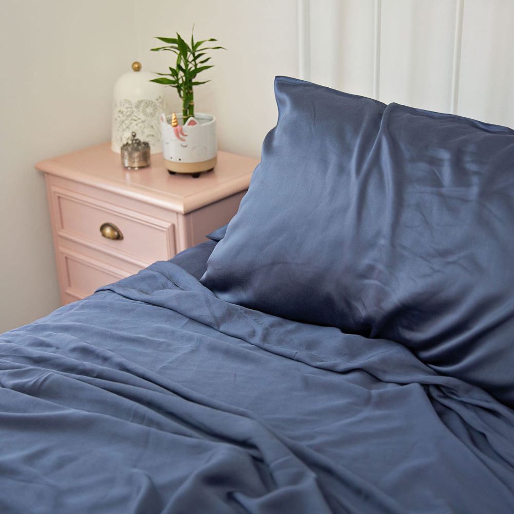 Dark Blue Bamboo Fitted Sheets The Cosy Quarter